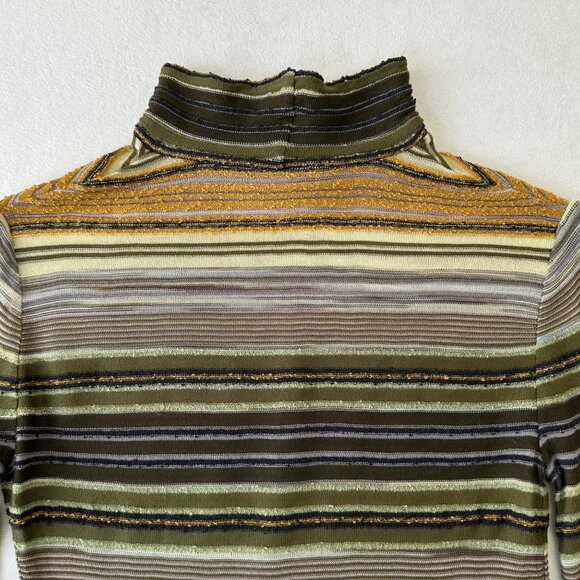 Missoni Striped Mock Neck Long Sleeve Knit Sweater Size 40 Greens Browns Vtg Y2K - Picture 7 of 13